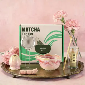 5-Piece Matcha Chasen Set, Complete Tea Ceremony Kit, Tea Accessories, Ceramic Bowl, Bamboo Chasen, Teapot Rack, Spoon, Powder Sifter, Traditional Matcha Tools