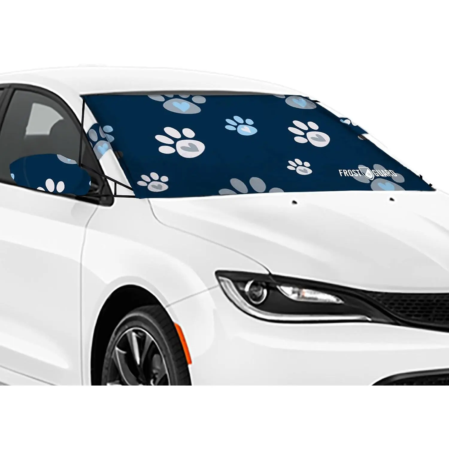 Vortex | Full-Coverage  Windshield Cover for Ice and Snow, Standard Size (Puppy Paws) - Wiper  + Side Mirror Covers - Fit- Straps,  Panels + Storage Pouch - 59x41 Inches