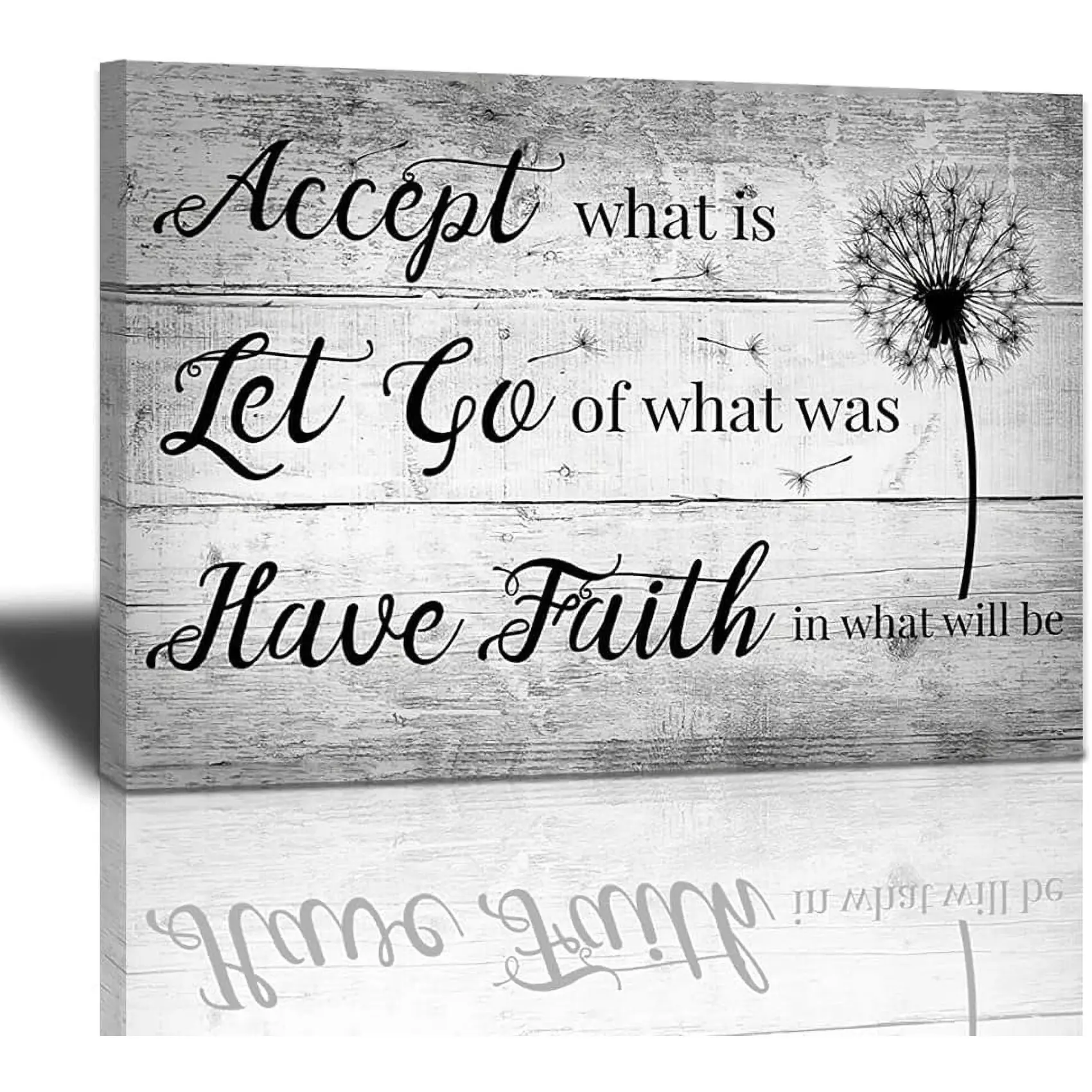 12x16in Framed Rustic Dandelion Black and White Canvas Wall Art, Inspirational Quotes Poster, Farmhouse Vintage Wood Decor for Living Room, Kid Room, Father's Day Thanksgiving Valentine's Day Gifts