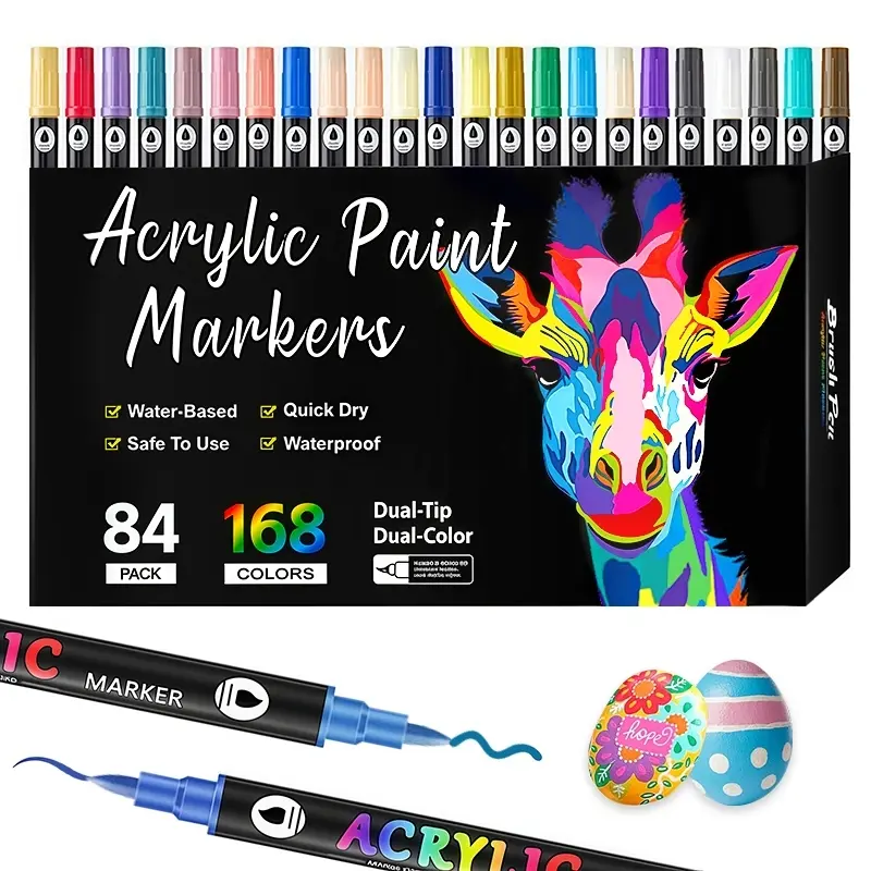 12/24 Color Christmas Art Acrylic Marker Pens, Dual-Head Brush Tips, Drawer Storage Box, Ideal for Rock, Eggshell, Wood Crafts, Gift for Artists