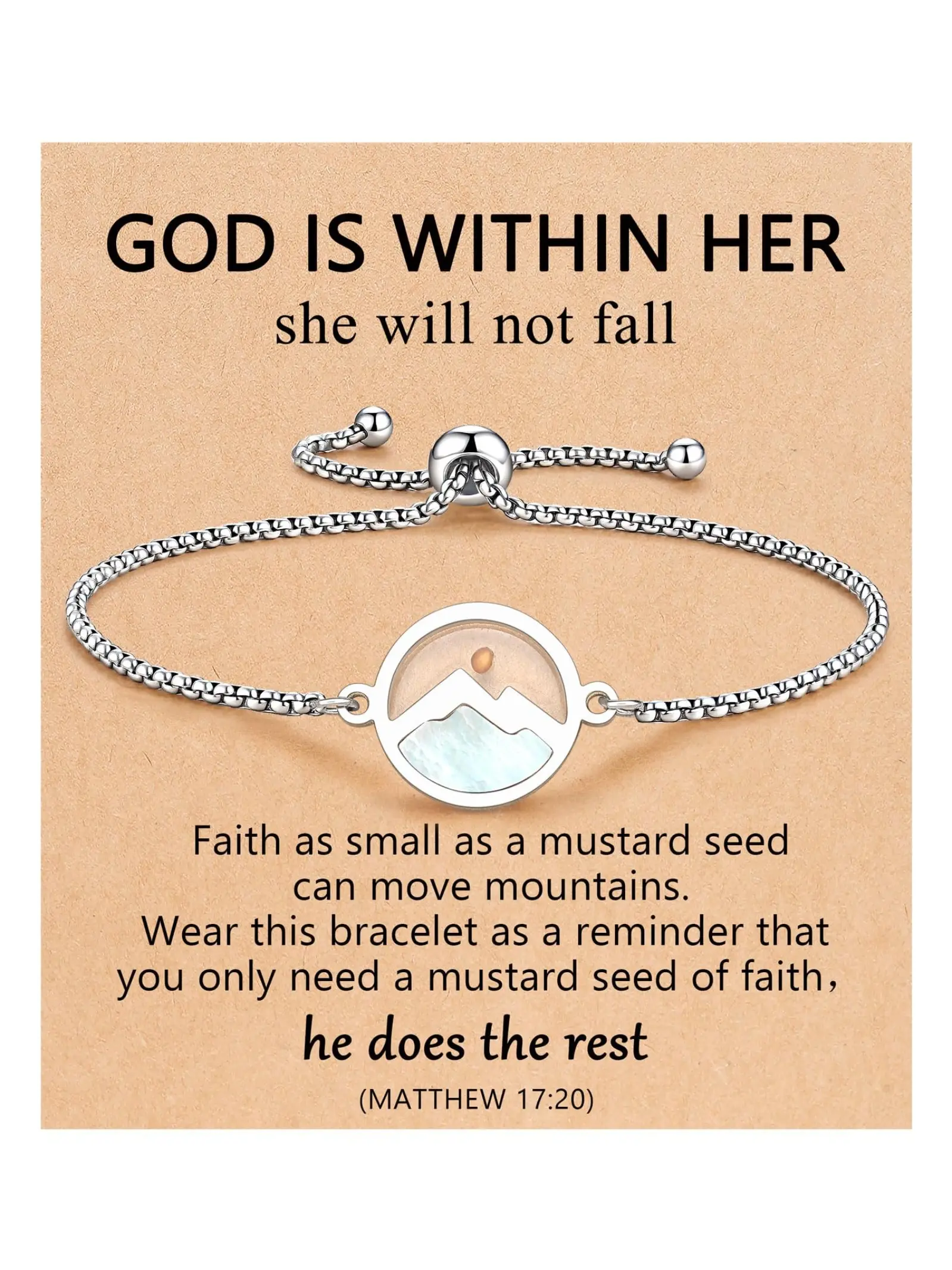 1pc Silvery Golden Move Mountains Mustard Seed Bracelet Inspirational Christian Faith Jewelry For Unisex Women Daughter Sister Catholic Religious Baptism Confirmation First Communion Church Daily Wear Stainless Steel Dainty Charm Link Chain Easter Birthda
