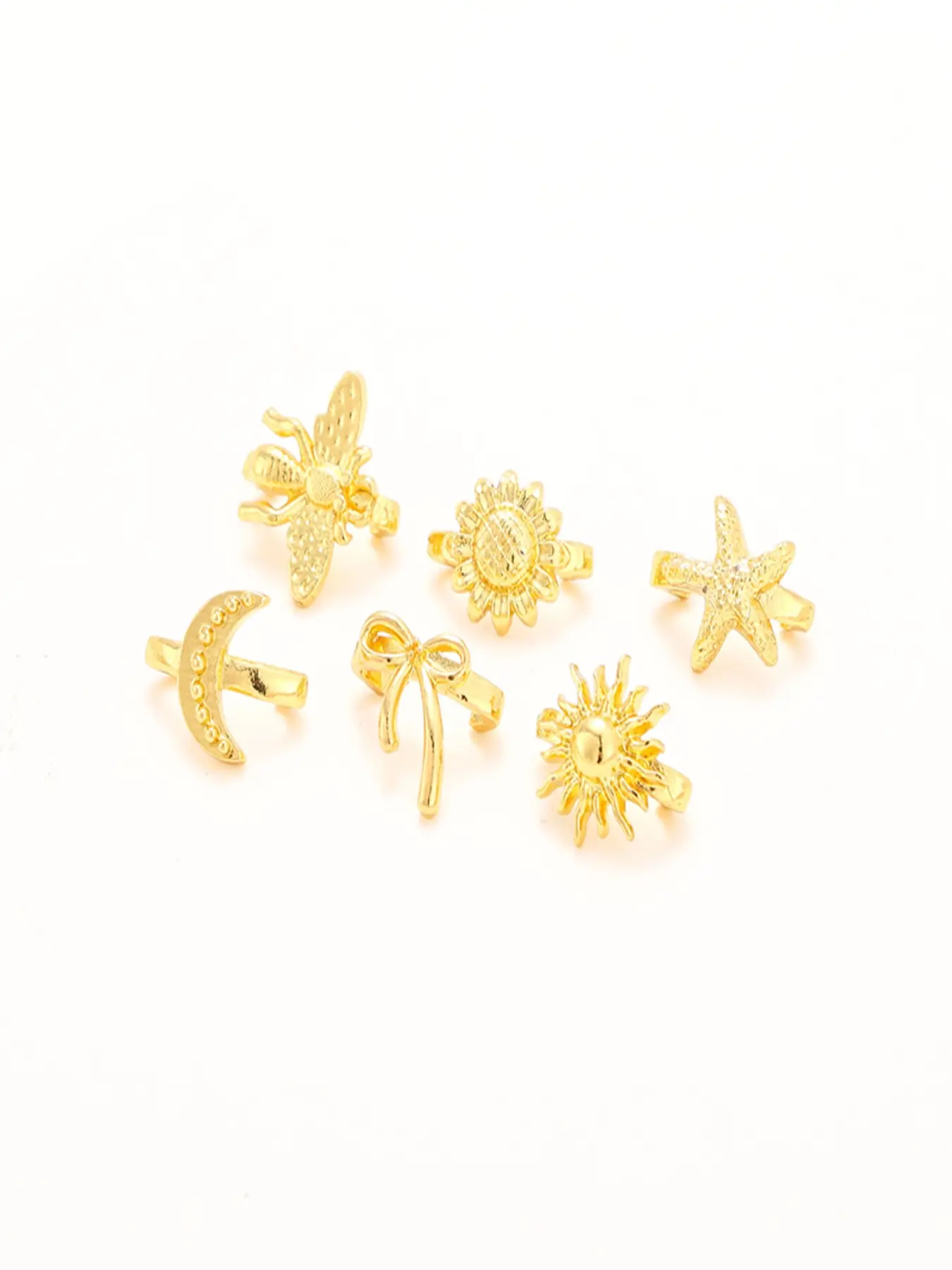 6Pcs Retro Zinc Alloy Flip-Flop Accessories, Star Sun Moon Bee & Butterfly Shoe Decorations, DIY Charms for Women's Summer Shoes, Fits Havaianas