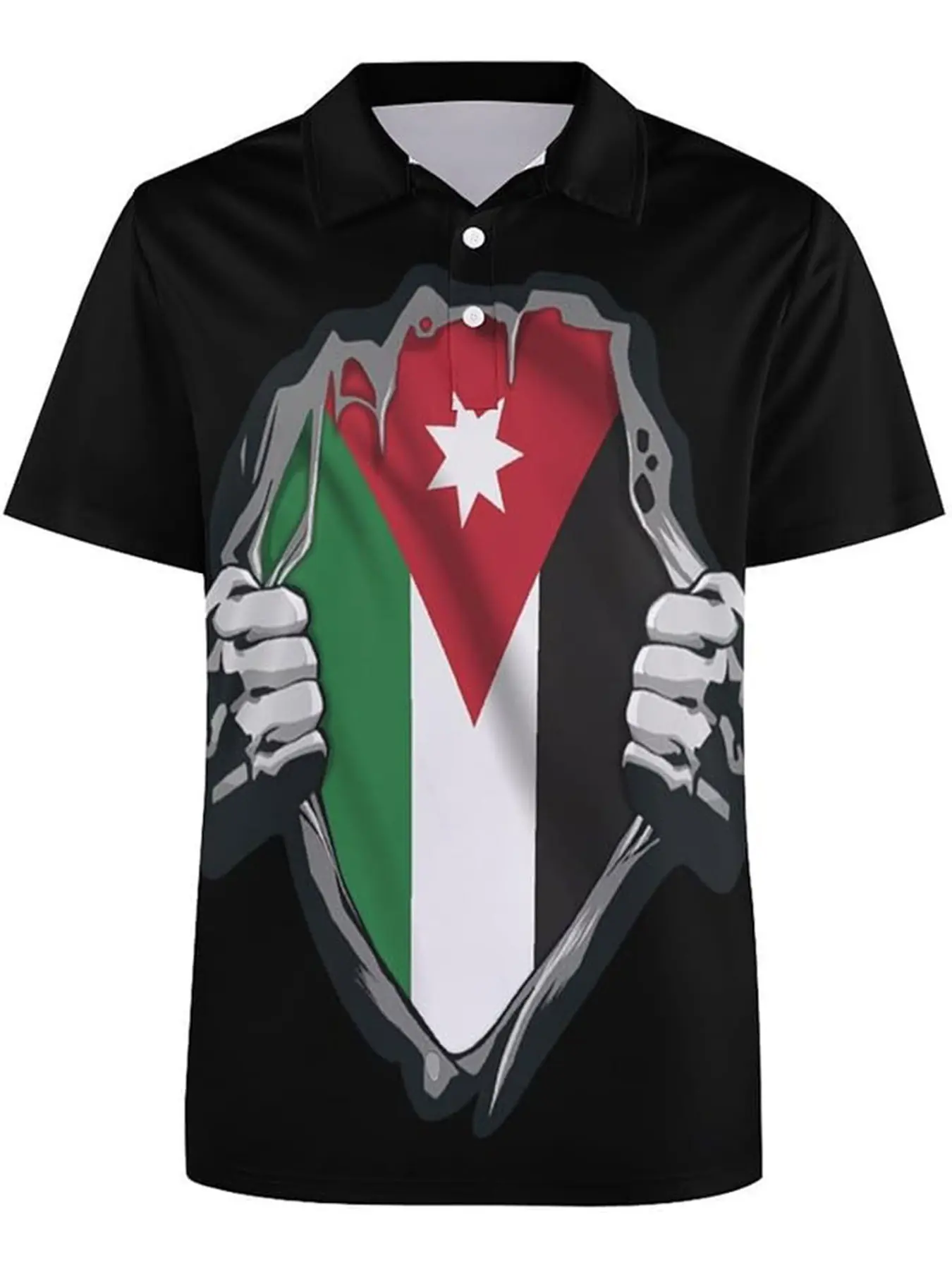 Jordan Flag Ripped Style Polo Shirt, Unisex Trendy Short Sleeve, Middle Eastern Streetwear Top, Casual Fitted Design, All Seasons Wear