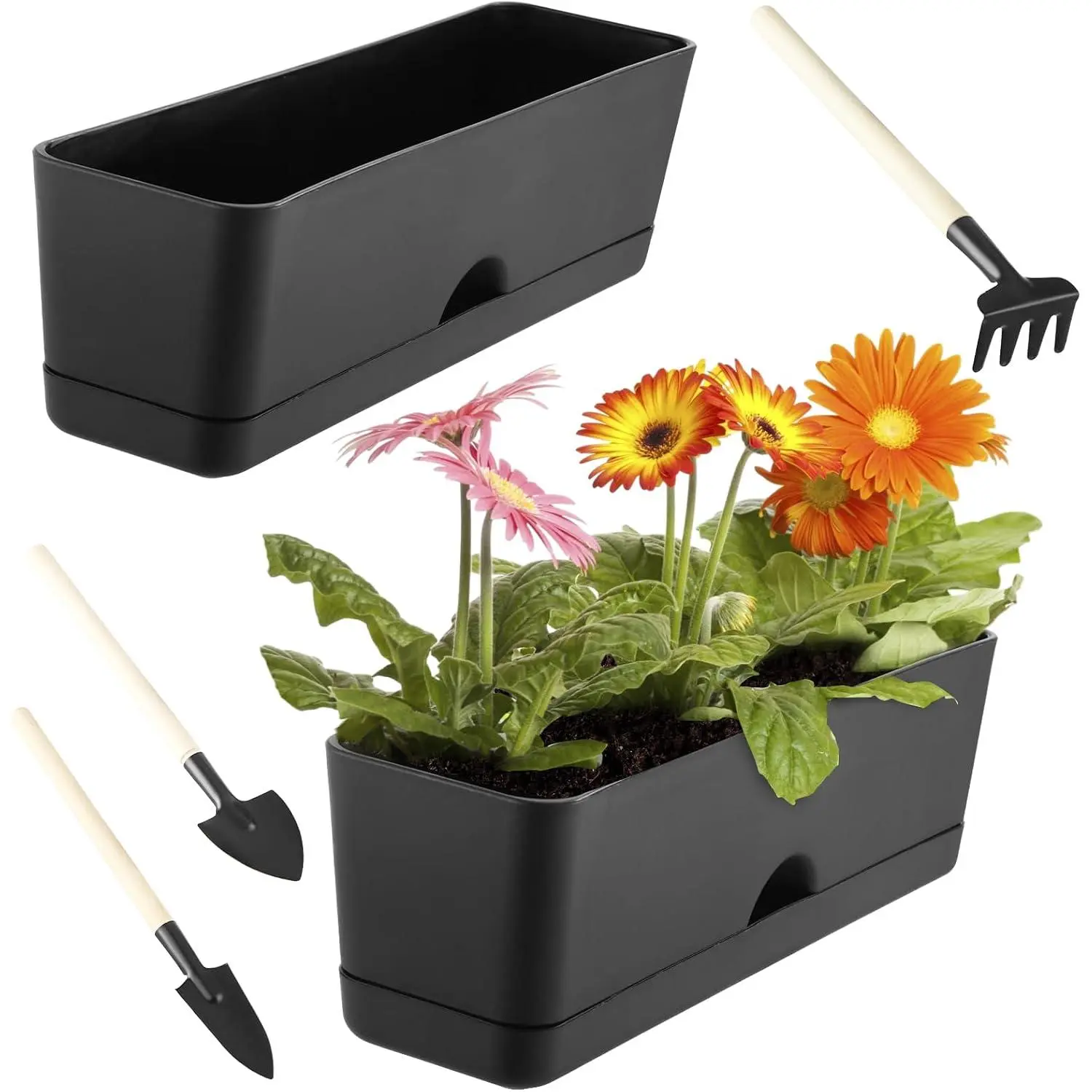 2-Pack Window Boxes Planters 16 Inch Rectangle Plant Box Rectangular Planters for Outdoor and Indoor Plants Plastic Windowsill Planter for Herbs Vegetable Flowers Long Window Sill Planters