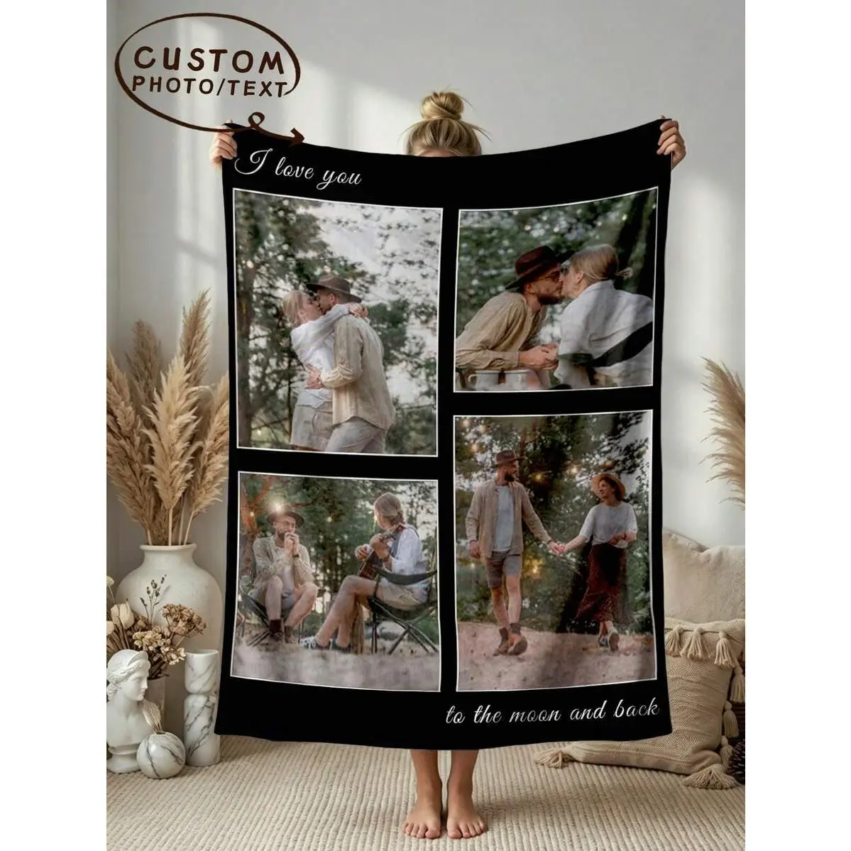1pc Customized Photo Blanket, Personalized Memory Blanket For Bedding Sofa Indoor Outdoor, Custom Birthday Wedding Anniversary Gift For Family Friends, Father's Day Gift