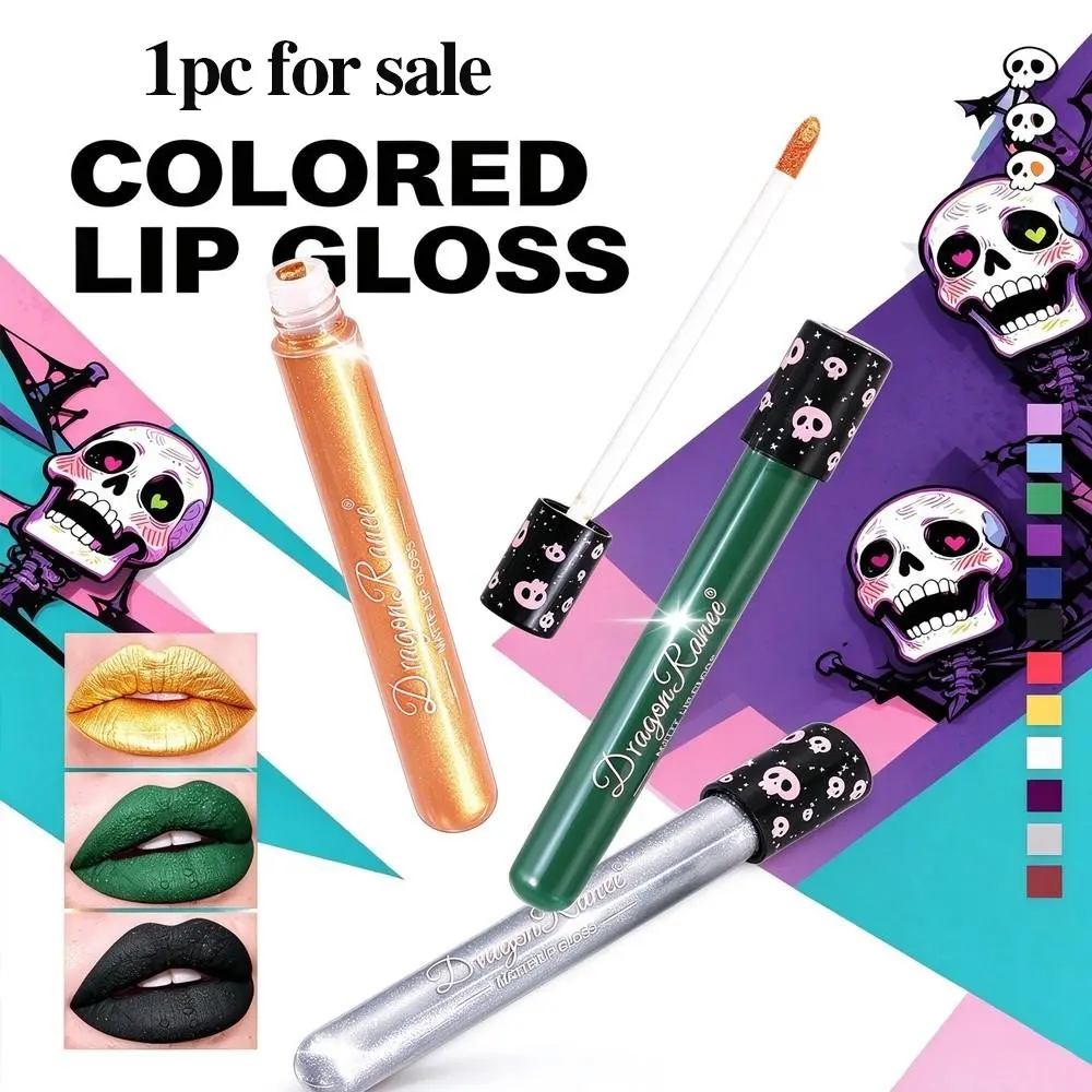 Matte Liquid Lip Gloss, Long-Lasting Waterproof High Pigment Vibrant Lipstick, Halloween Costume Party Bright Color Lip Makeup, Women's Single Tube Lip Gloss