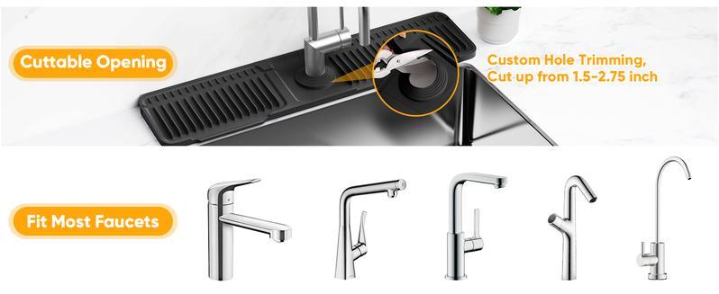 Kitchen Sink Faucet Mat, Silicone Folding Splash Guard, Draining Mat with Button Lock, Sink Faucet Protector, Sink Accessories for Kitchen