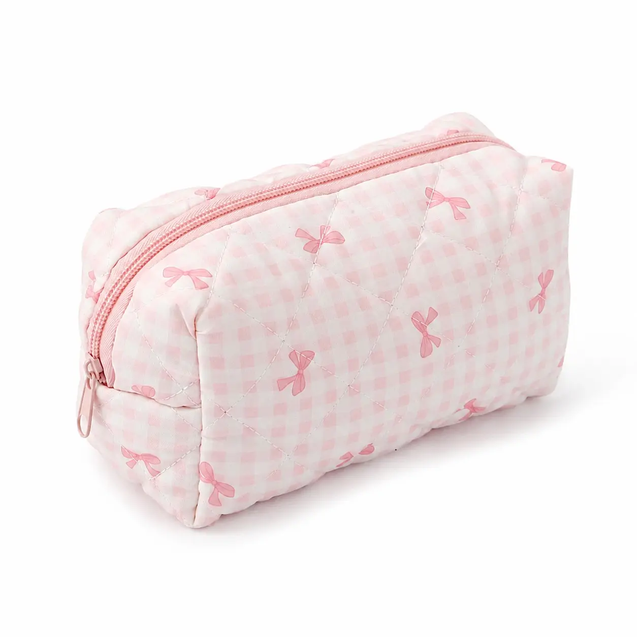Gingham Checkered Pencil Case, Quilted Bow Print Large Capacity Zipper Pen Pouch, Soft Portable Stationery Organizer for School, Office, Study Desk, Travel, Makeup products, Back to School Supplies and Daily Storage