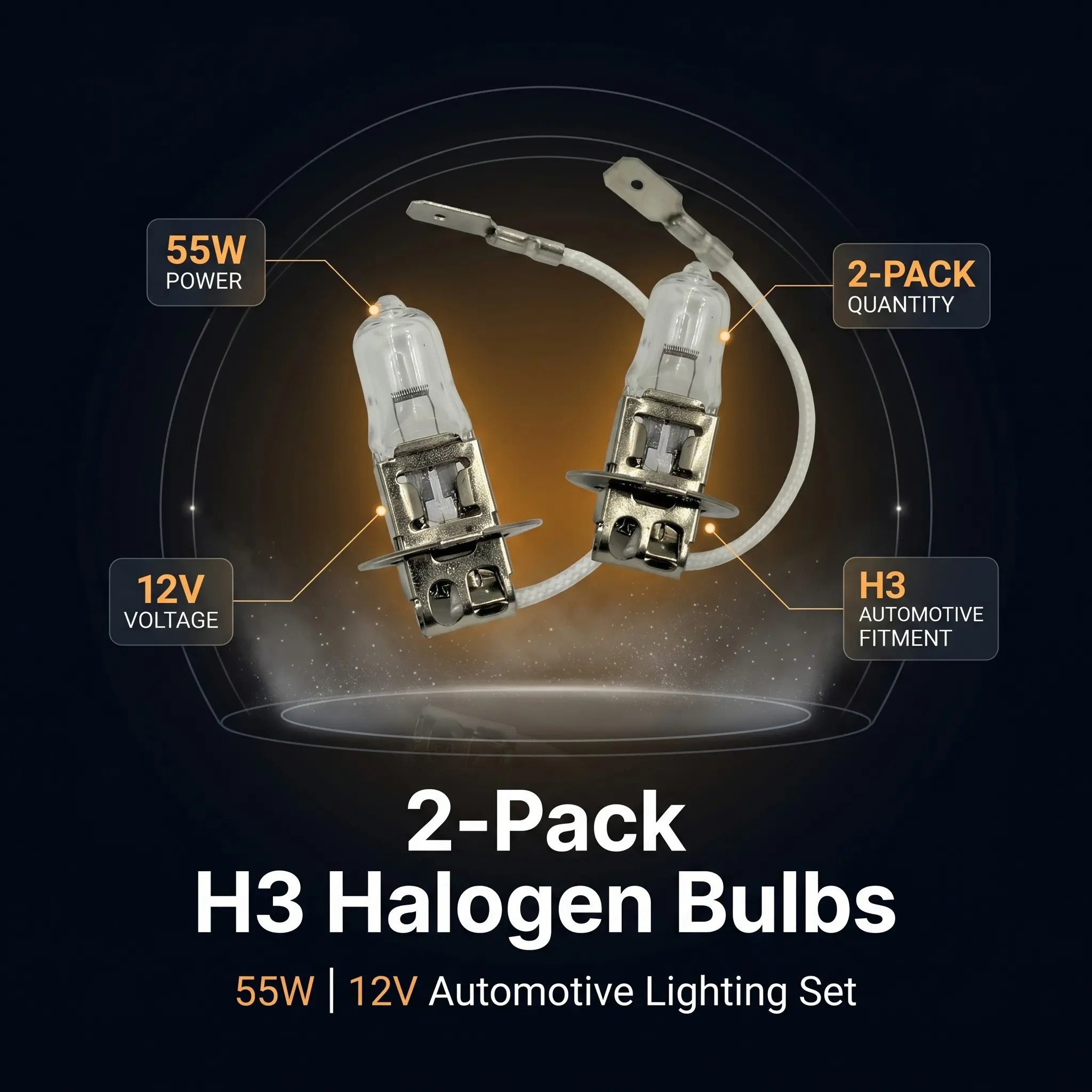 Two H3 halogen car fog front headlights, mini size, super bright car bulbs, plug-and-play bulbs, car headlight bulbs, suitable for cars and SUVs with halogen headlights