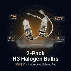 Two H3 halogen car fog front headlights, mini size, super bright car bulbs, plug-and-play bulbs, car headlight bulbs, suitable for cars and SUVs with halogen headlights