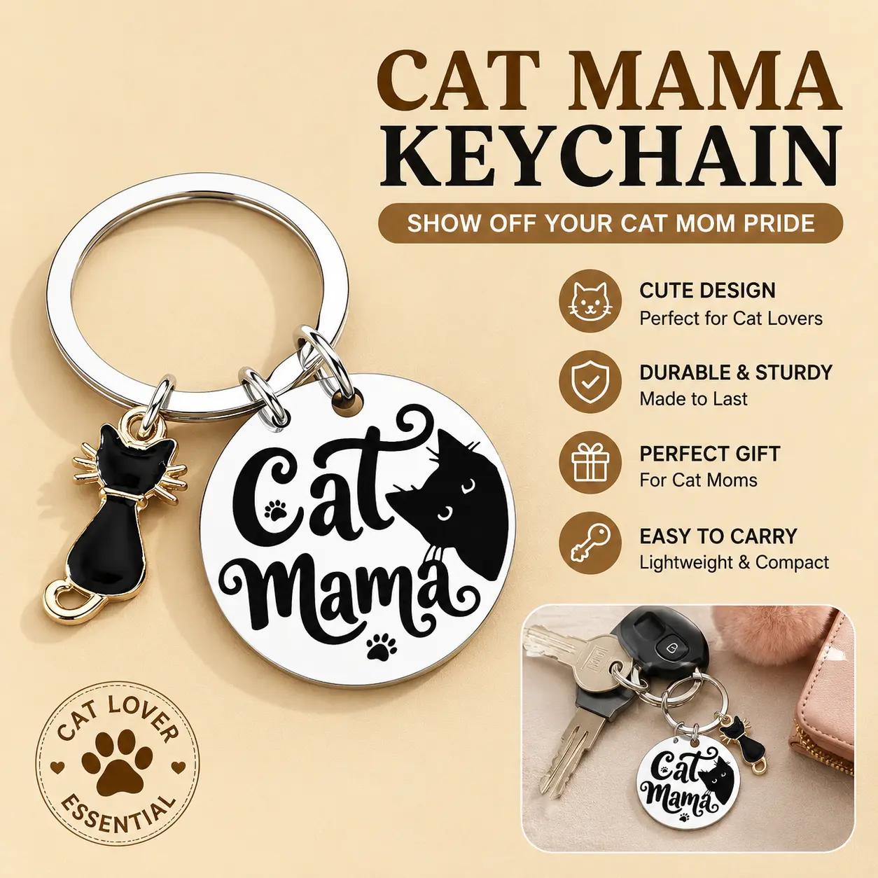 Unique Cats Lover Gift for Women & Girls, Funny Halloween Cat Lady Keychain, Trendy Cute Keychain, Keychain For Bags, Keychain For Purse, Funny Keychains, Perfect Christmas, Birthday Present-YY0