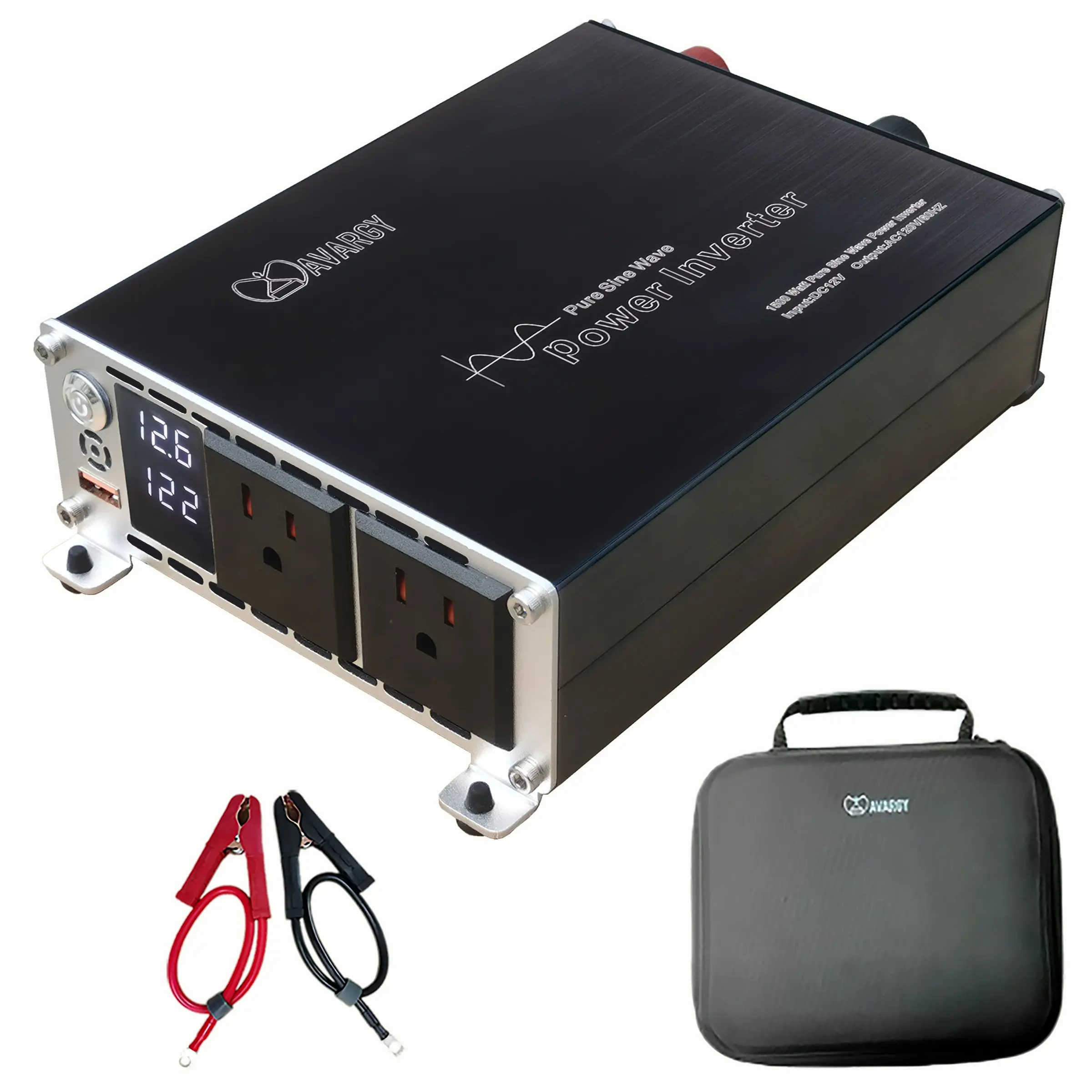 Avargy 1500w Pure Sine Wave Inverter, 12V Dc to 110v/120v Ac Converter, Portable Off-Grid Solar Inverter for Vehicles, Rvs, Homes