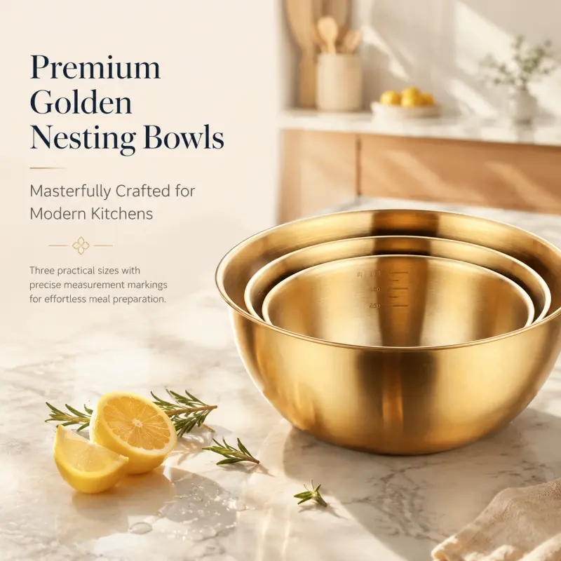 Gold Stainless Steel Mixing Bowls Set of 3, Nesting Stackable Prep Bowls  Versatile Serving & Mixing Bowls for Kitchen Prep, Dining & Decor  Modern Art Kitchenware
