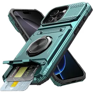 Vintage Magnetic Ring Holder Phone Case with Card Slot - Shockproof Heavy-Duty Hard Casing for iPhone 17 Air, 17, 16, 15, 14, 13 Pro Max, Plus - Smartphone, Cellphone, Devices Accessories