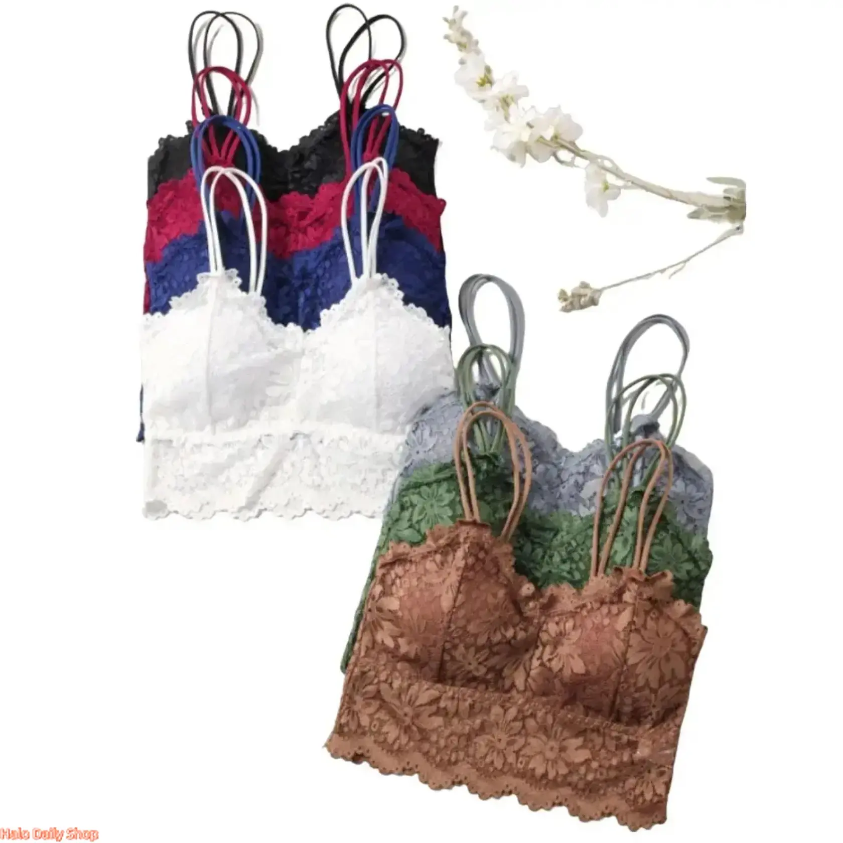 Women's Nylon Blend Wirefree Bralette Top - Plain Leisurewear with Backless Lace, Sunflower Embroidery, Removable Pads and Adjustable Straps