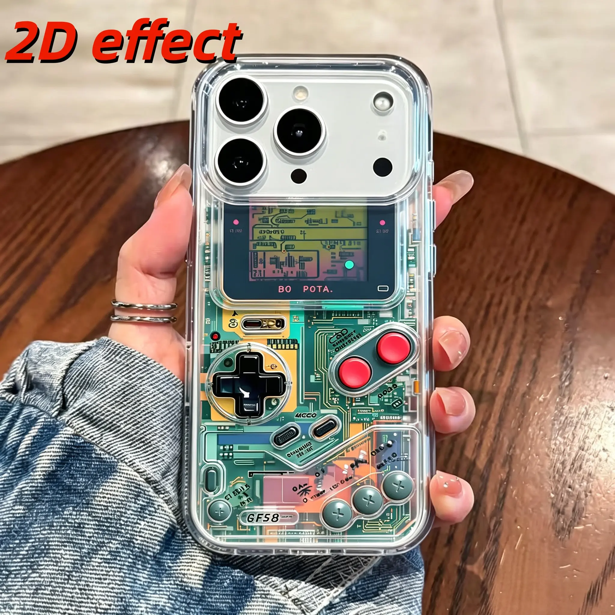 2D Effect Retro Game Boy Circuit Board Phone Case, Clear Transparent Vintage Handheld Game Console Pattern Shockproof Protective Case For All iPhone Models, Aesthetic Y2K Gaming Accessories For Gamers