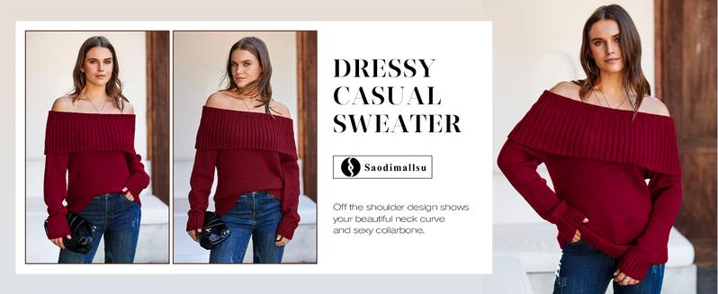 Saodimallsu Womens Off The Shoulder Sweaters Oversized Long Sleeve Loose Ribbed Knit Fall Trendy Pullover Tops Knitwear Womenswear Saodimallsu Womens Off The Shoulder Sweaters Oversized Long Sleeve Loose Ribbed Knit Fall Trendy Pullover Tops Knitwear Womenswear