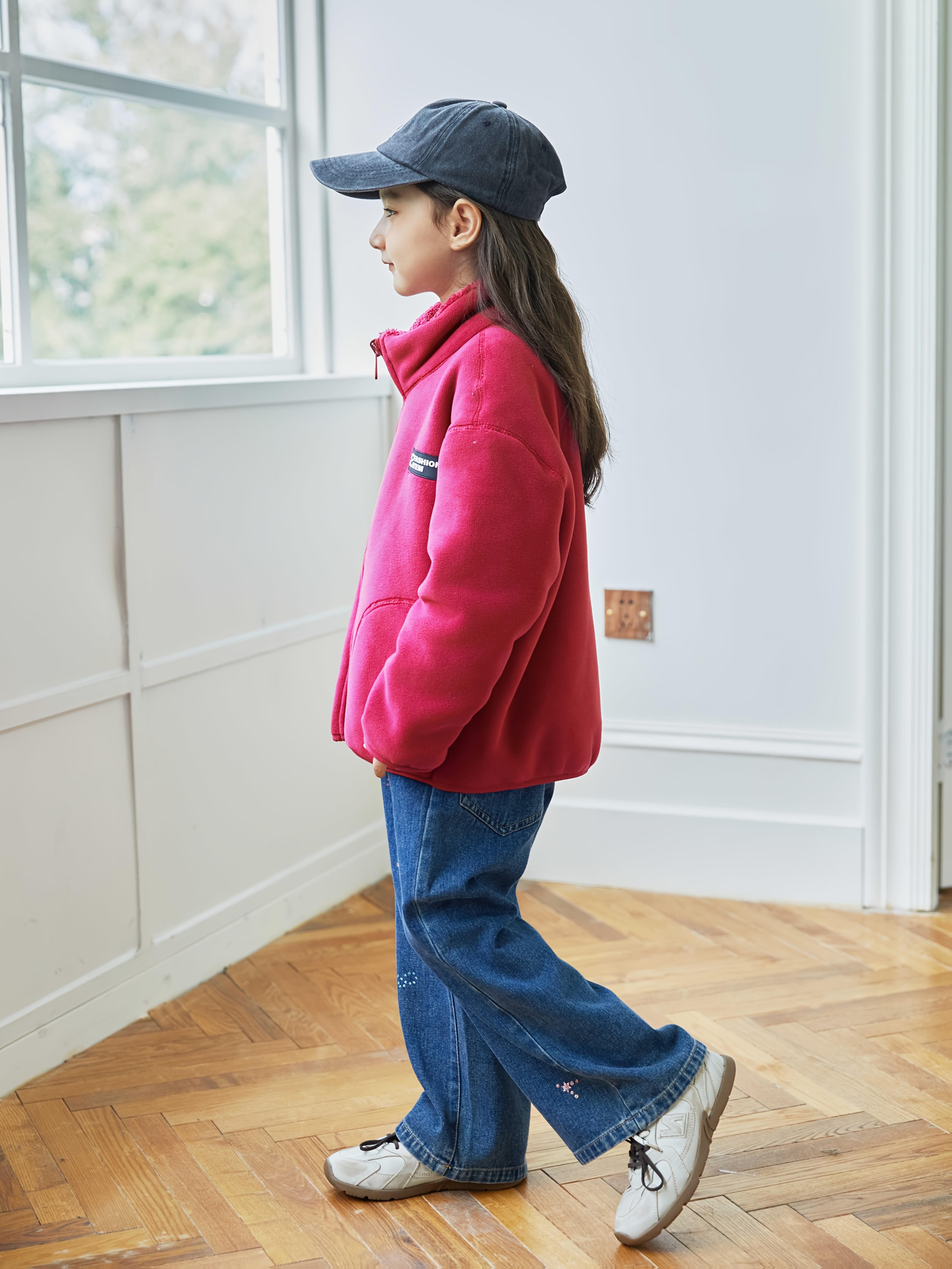 Girls' & Teens' Reversible Zip-Up Coat - Dual-Sided Winter Jacket, Full-Zip Front Closure, Stand Collar, Loose Fit Outerwear for School, Everyday & Formal Events - Easy-Care Polyester Lining, School Jacket, Stylish Pockets, Durable Construction, Fleece Li