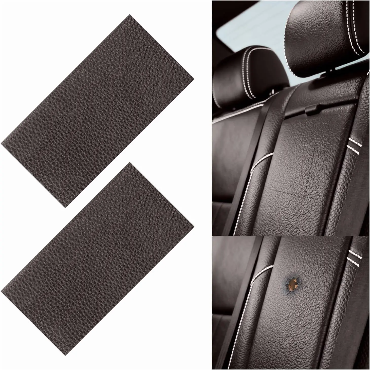 2 count 8×4 Inch PU Leather Patch for  Seat Repair,Self-Adhesive Leather Repair Patch Tape Vinyl Repairs Kit,Portable  Leathers Repairs Kit (Dark Brown)