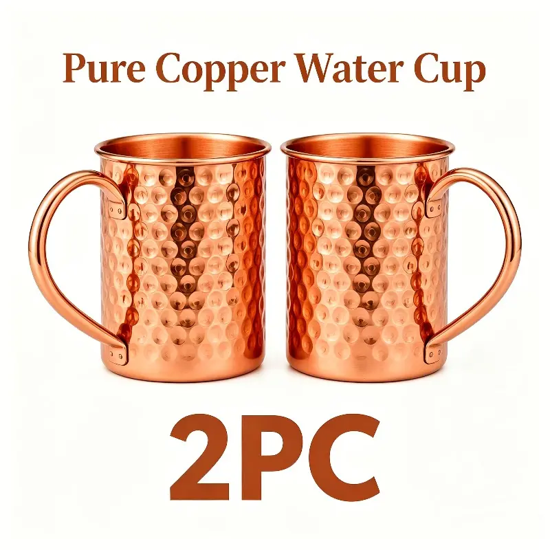 2 copper cups, hand-thickened copper, classic hammer pattern process, copper-plated liner, sturdy and durable
