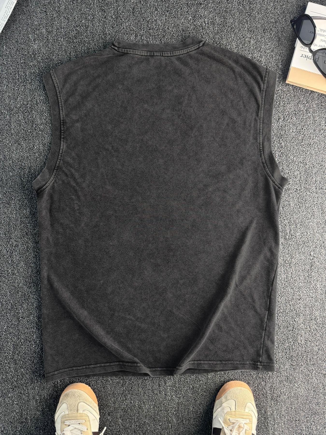 Men's Vintage UFO Print Round Neck Knit Cotton Tank Top, Regular Fit Casual Sleeveless Crew Neck Top for Summer, Fashion Men's Top for Daily Wear, Socks, Fitted