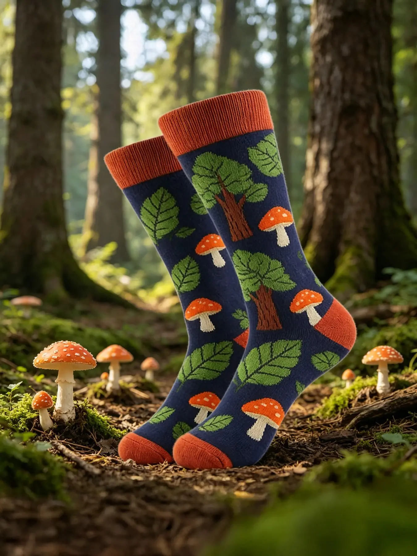Unisex Forest Mushroom Mid-Calf Socks, Vintage Nature Print, Breathable & Soft, Versatile & Youthful, Adds Fun to Daily Wear