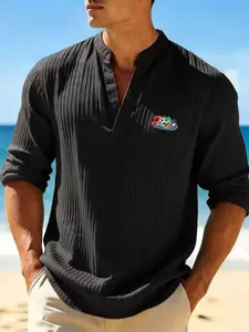 2026 Summer New Casual Polo Shirt, Long Sleeve T-Shirt for Men, Plain Surface, Fitted, Unlined, No Ca Prop 65, Made in China