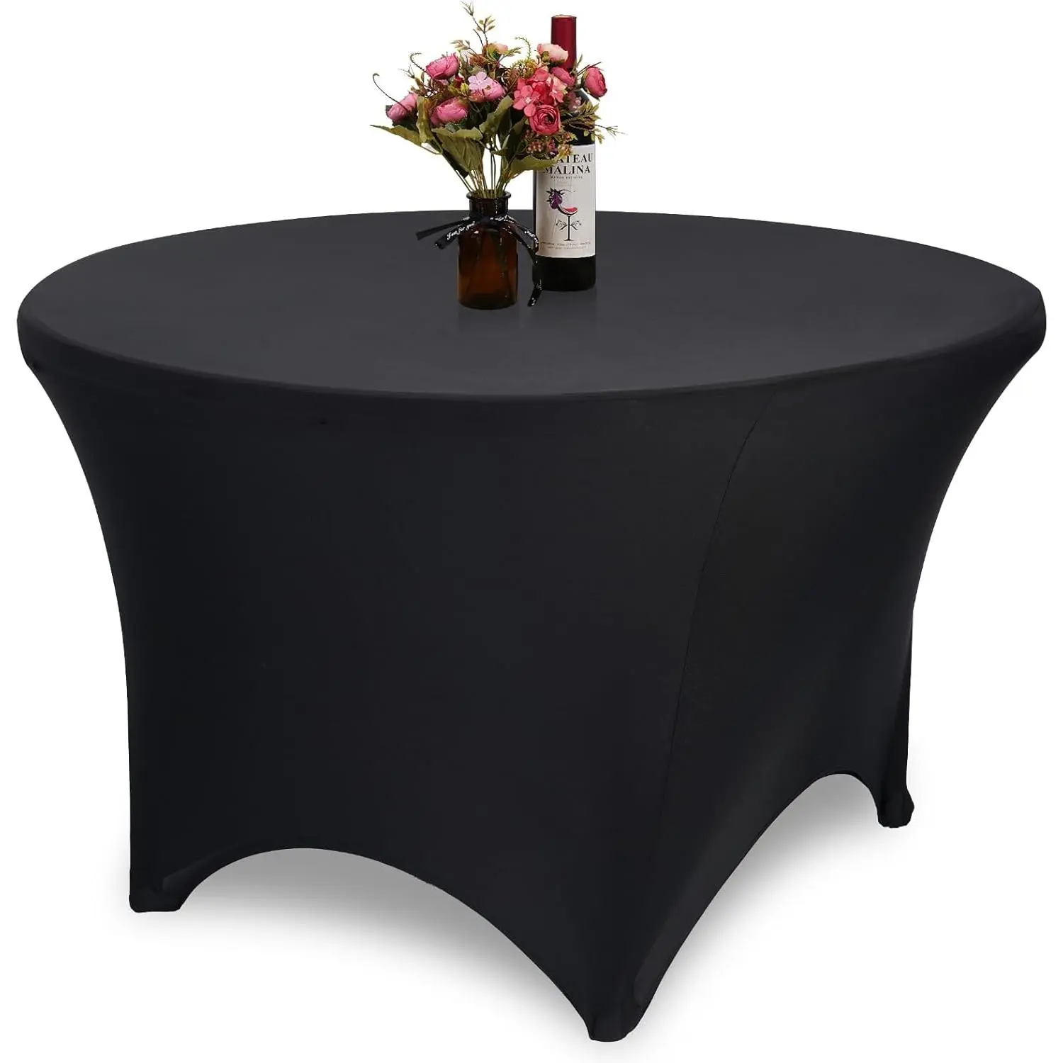 4FT Table Black Round Stretch Tablecloth Spandex Fitted Stretchable Elastic Tablecloth