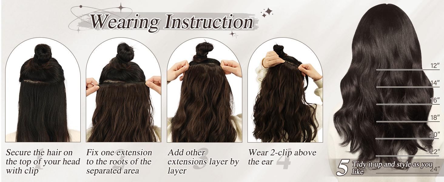 BARSDAR 20 Inch Wavy Clip in Hair Extensions – 5PCS Thick Soft Synthetic Hairpieces –  Full Head Clip in Hair Extensions for Women – Long Voluminous Easy Wear for Daily Party Halloween