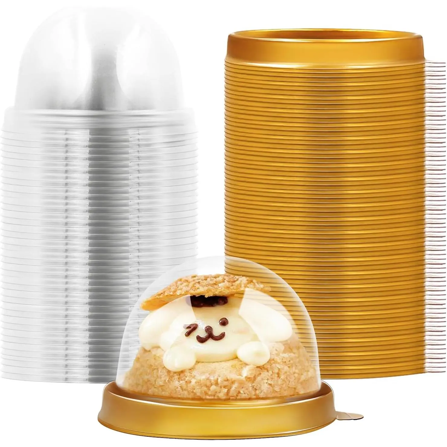 100 Pack Clear Plastic Mini Cake Box with Dome Lids,Plastic Mini Cupcake Container,Mooncake Boxes for Individual Chocolate Cookies,Cheesecake and Other Small Desserts