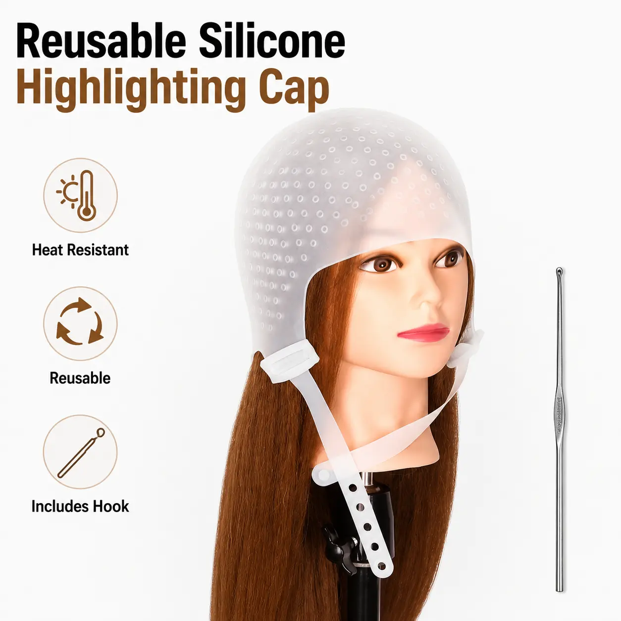 Stylish White Heat-Resistant Reusable Silicone Highlighting Cap (Hair Coloring Tool)