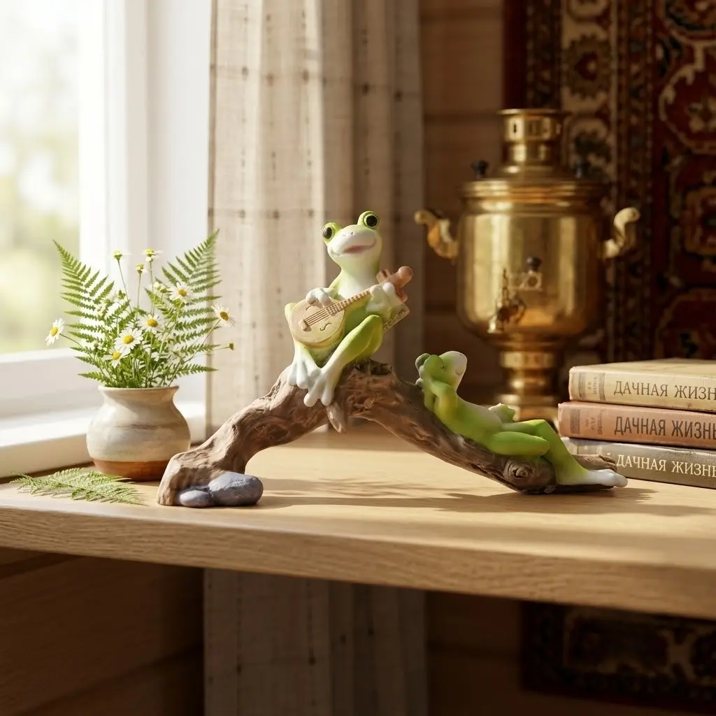 Cute Frog Band Statue, Adorable Country Style Aquarium Decor, Perfect for Gardening Enthusiasts, Unique Garden Statues & Sculptures