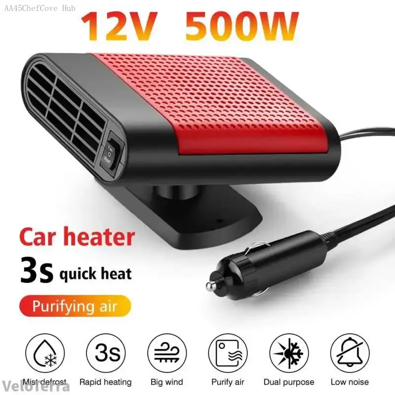 Dashboard Mounted Car Windshield Defogger & Defroster, 12V 500W Power Fast Heating Device (VeloTerraAA45ChefCove Hub)