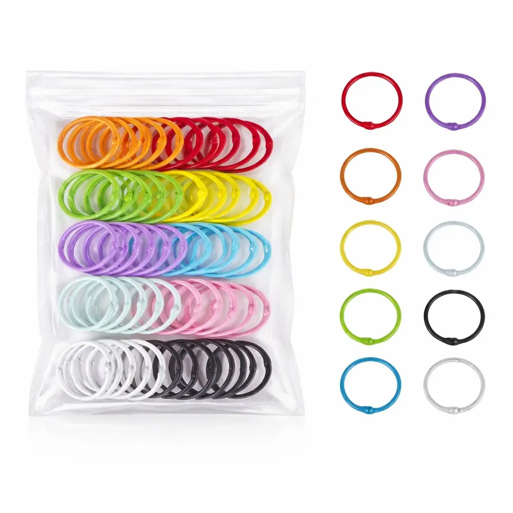 60 Pcs Loose Leaf Binder Office Book Rings 1-Inch, with Metal Nickel Plated for Key,for Index Cards and School，Assorted Colors, Organization