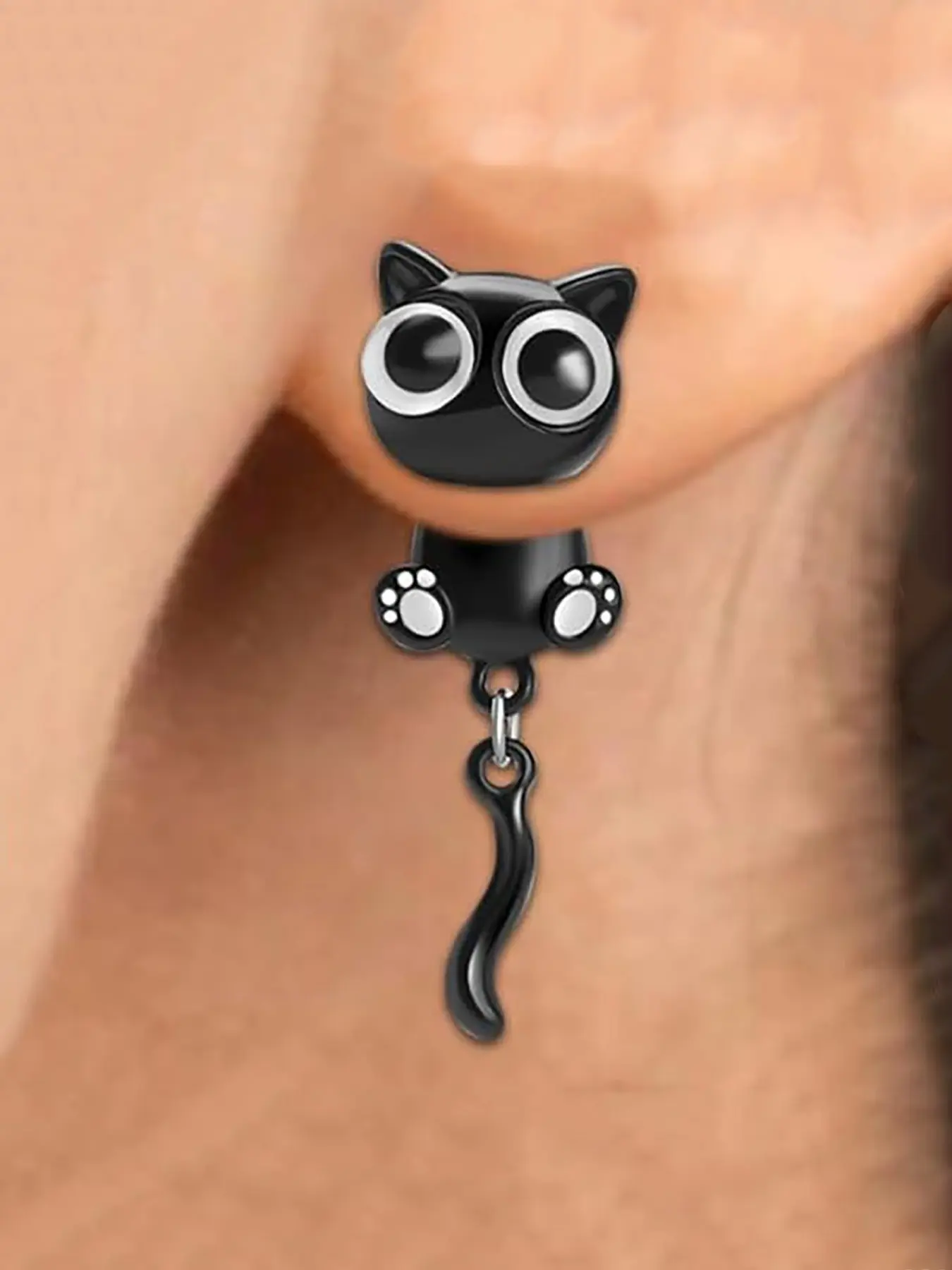 Cute 3D Cat Earrings with Moving Tail, Hypoallergenic Stainless Steel, Unique and Special, Perfect for Daily Wear or Gift for Cat Lovers