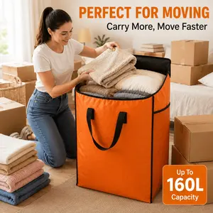 Heavy Duty Extra Large Moving Packing Storage Bag, 45 Gallon (Approx. 160L) Capacity, Reinforced Handles for Easy Carrying, Stackable Durable (Orange)