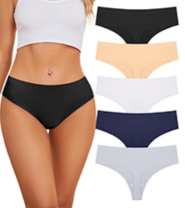 Seamless Women Underwear Thongs,No Show Ladies Thong,No Line Breathable Comfortable Panties Undies for Women 5-Pack
