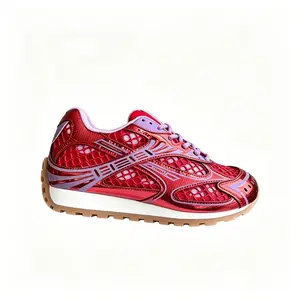 Unisex Retro Metallic Red Mesh Dad Sneakers | Streetwear Athletic Running Trainers