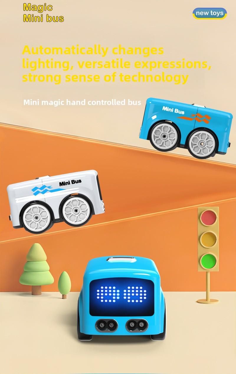 Magic Gesture Control Mini Bus Toy Smart Obstacle Avoidance RC Car Hand Sensor Follow Toy Kids Interactive Desk Toy Mini Remote Control Car LED Face Expression Cute Robot Car Gift for Boys Girls Birthday Easter Gift