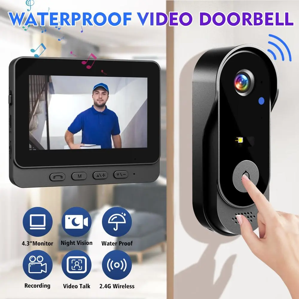 Wireless Video Doorbell with 4.3" Monitor,
