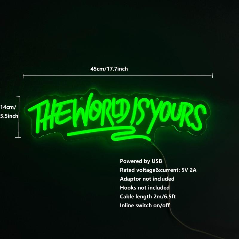 "The World Is Yours" Neon Sign, USB-Powered Light for Party and Room Decor, Unique Wall Art Lamp, Gift for Halloween, Christmas and Birthdays #TOP PICKS