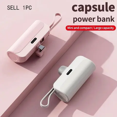 Pocket Battery Pack, Portable Charger Powerbank, 5000mAh, for USB-C Devices, Lithium-Ion Battery, Mini and Compact, Plug-and-Play, Ideal for Daily Commutes