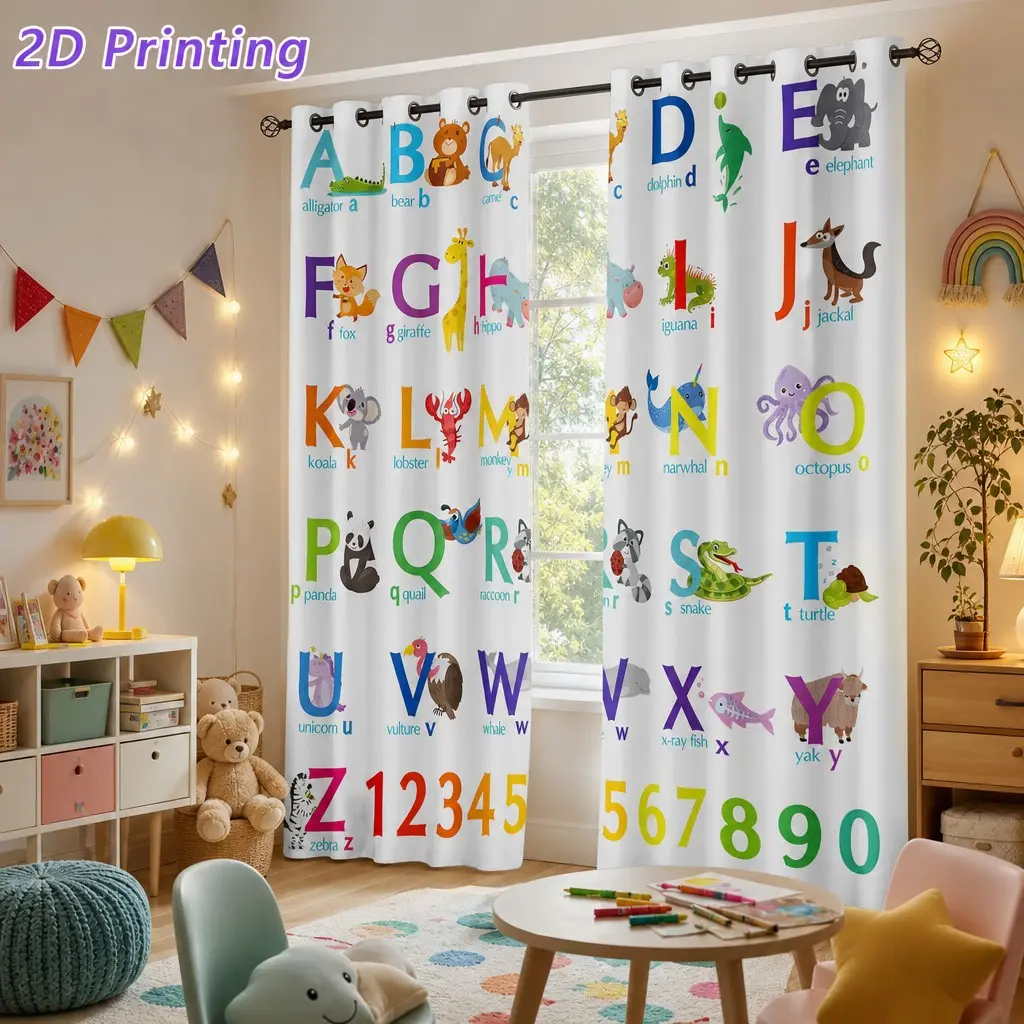 Children's cartoon animal pattern semi blackout curtain, insulated children's room window decoration, 2-piece set of semi transparent polyester fabric, Home Decoration Curtain, Window Drapes