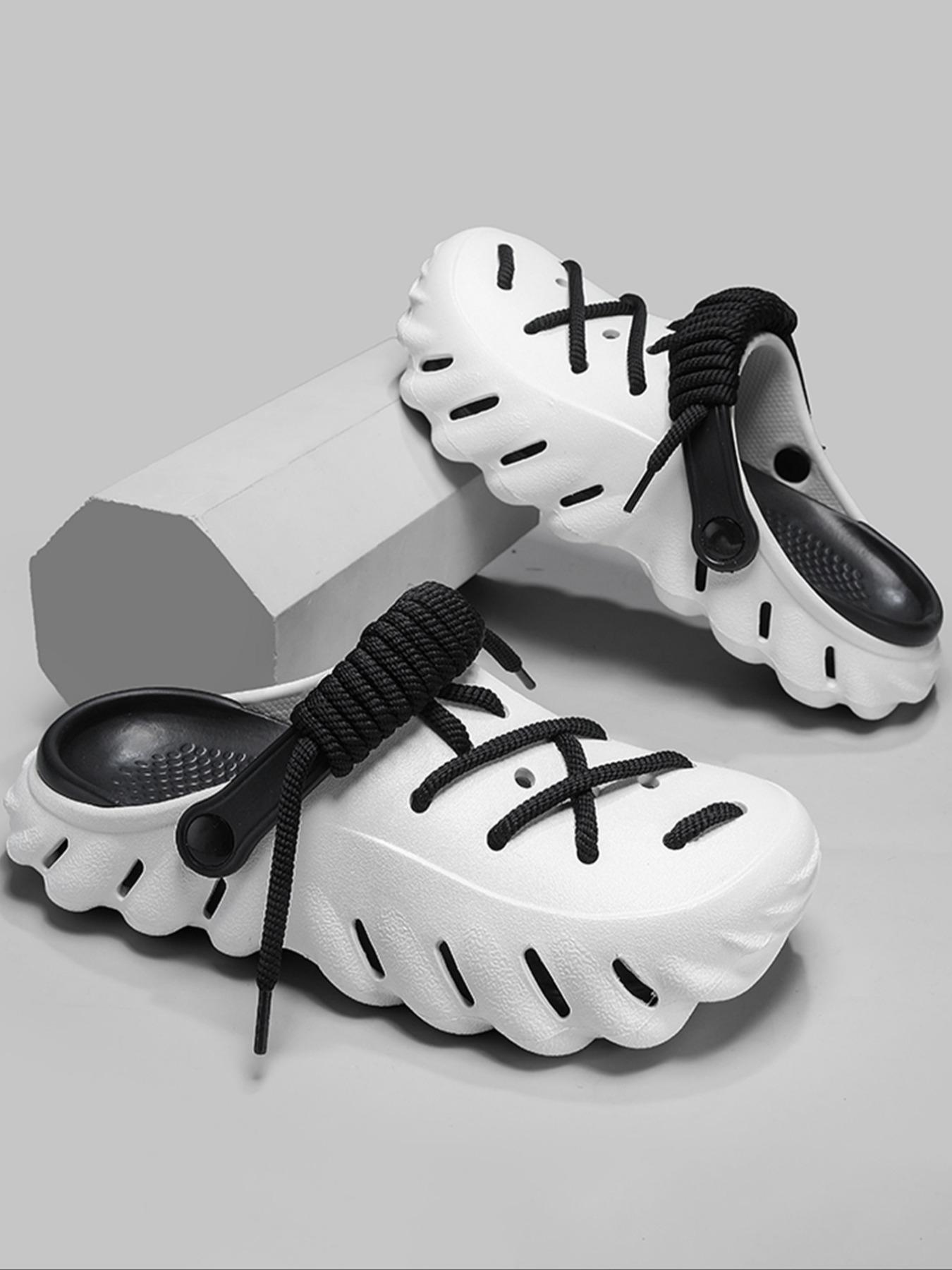 Unisex's Minimalist Plain Color Lace-tied Clogs, Casual Comfortable Breathable Clogs Flat Slippers, Fashionable Clogs for Indoor & Outdoor Wear, Unique Sandals