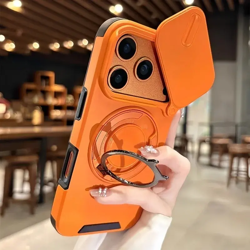HOCE Slide Camera Protection Magnetic Case For iPhone 17 16 15 14 13 12 11 Pro Max Plus 17Air 16E Ring Stand Armor Shockproof Hard Cover