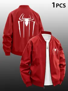 Men's All-Season Asymmetrical Neck Jacket, Spider Print Design, Fitted Slim Fit, No Lining, Perfect Gift for Him
