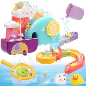 Baby Bath Toys, No Hole Floating Squirting Bathtub Toy W/ Water Slide Building Track, Duck Fishing Net Game, Toddler Shower Toys, Water& Pool Toys, Educational Gifts for Boys Girlsfidget toys
