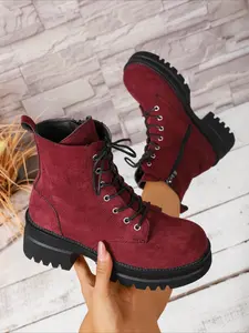 Platform martin boots with side zipper, anti-slip lug sole for heightening, versatile for daily street outfits in autumn and winter