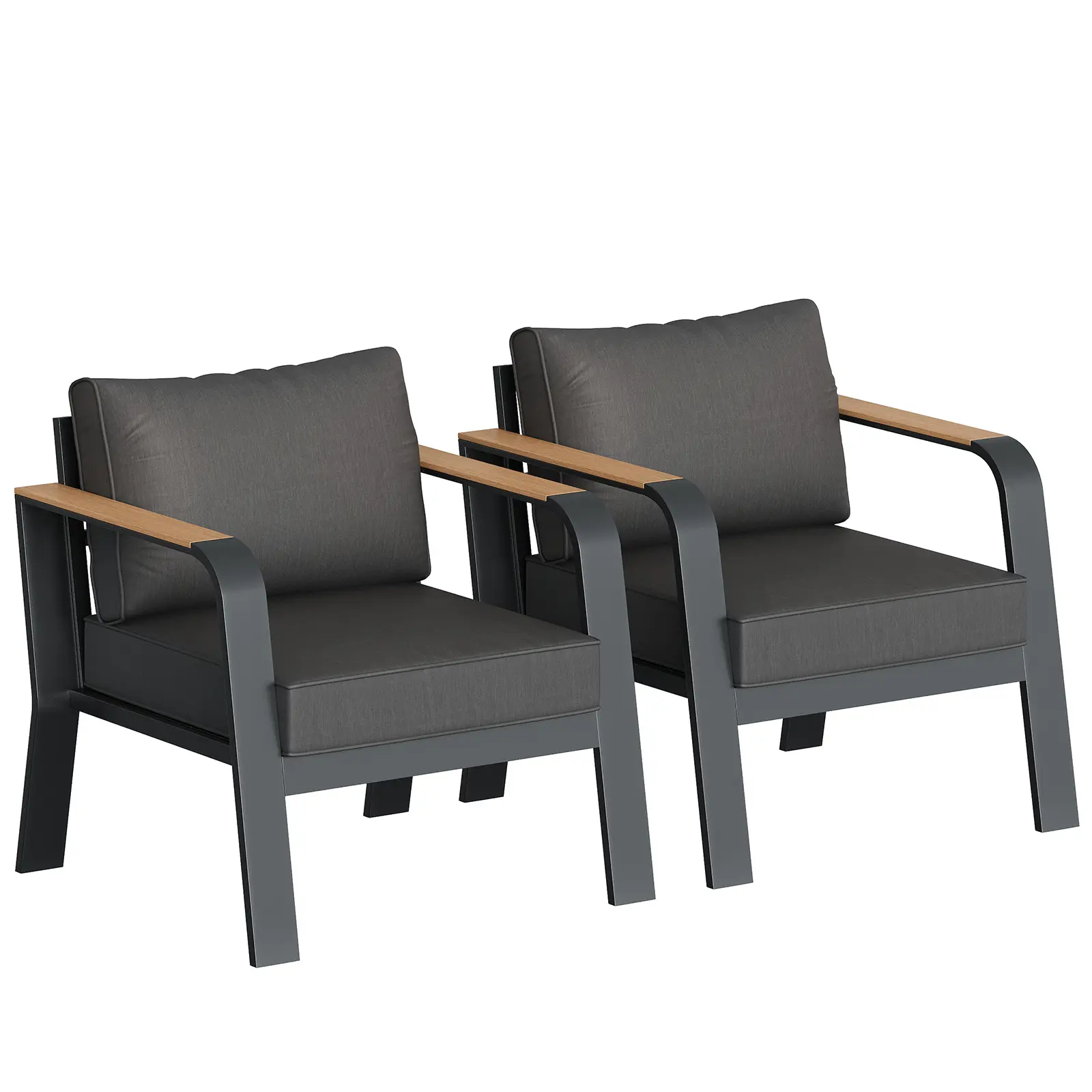 Modern Aluminum 2-Seater Outdoor Loveseat Sofa - Sturdy Metal Patio Couch with Waterproof, Rustproof Dark Gray Spray Plastic Frame, Comfortable Cushions - All-Weather Performance for Friends' Casual Poolside Balcony, Deck Use, Aluminium