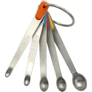 Mini Stainless Steel Measuring Spoons Set, Tiny Teaspoons with Silicone Handle, 5 Sizes (1/64, 1/32, 1/16, 1/8, 1/4 tsp) for Small Dry & Liquid Ingredients, Spices